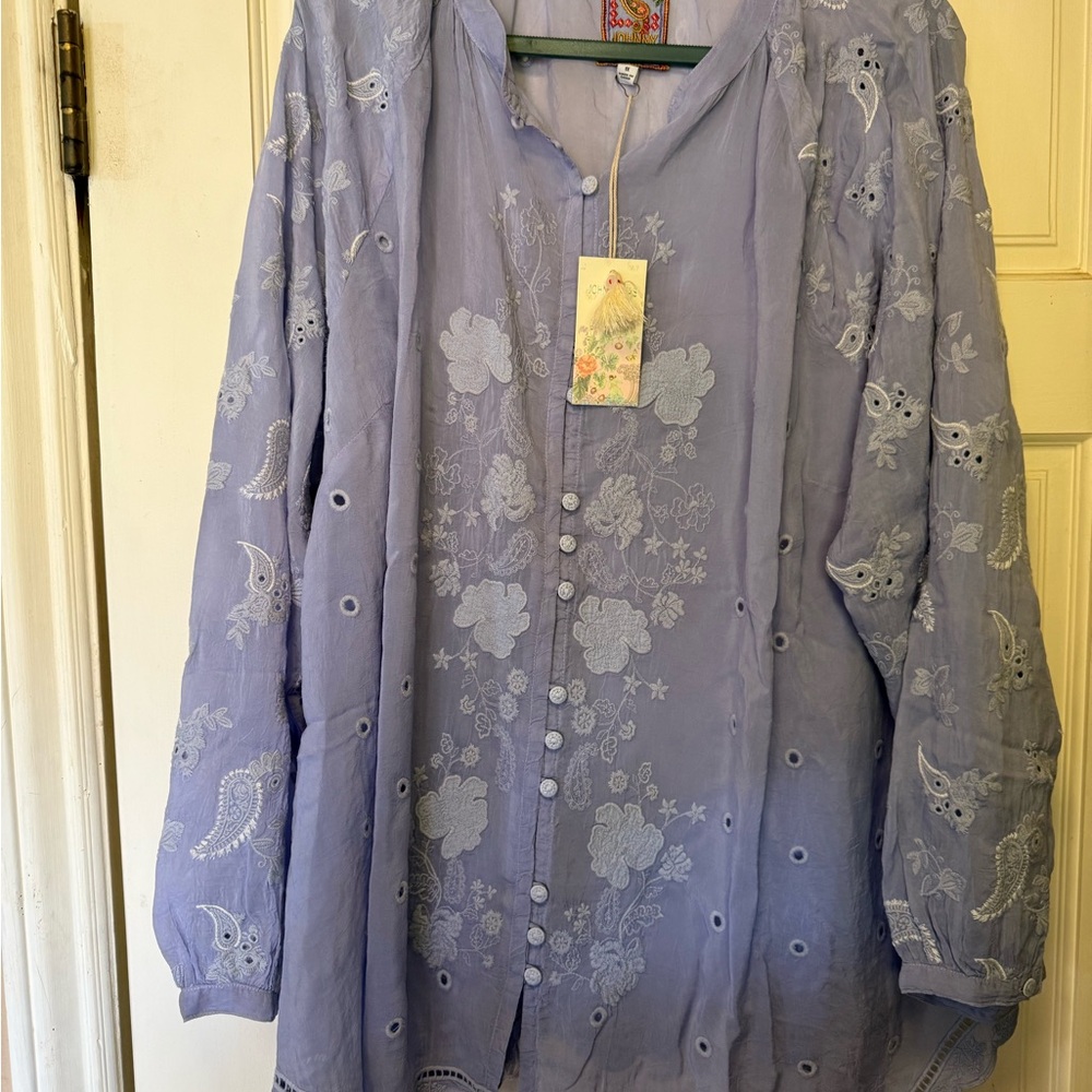 New Johnny Was Lavender Embroidered Tunic Blouse 1X New NWT